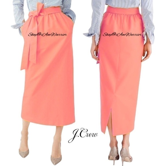 J.Crew NWT tie waist guava coral cotton/silk faille midi skirt @shop@iamwarrior - Picture 3 of 11